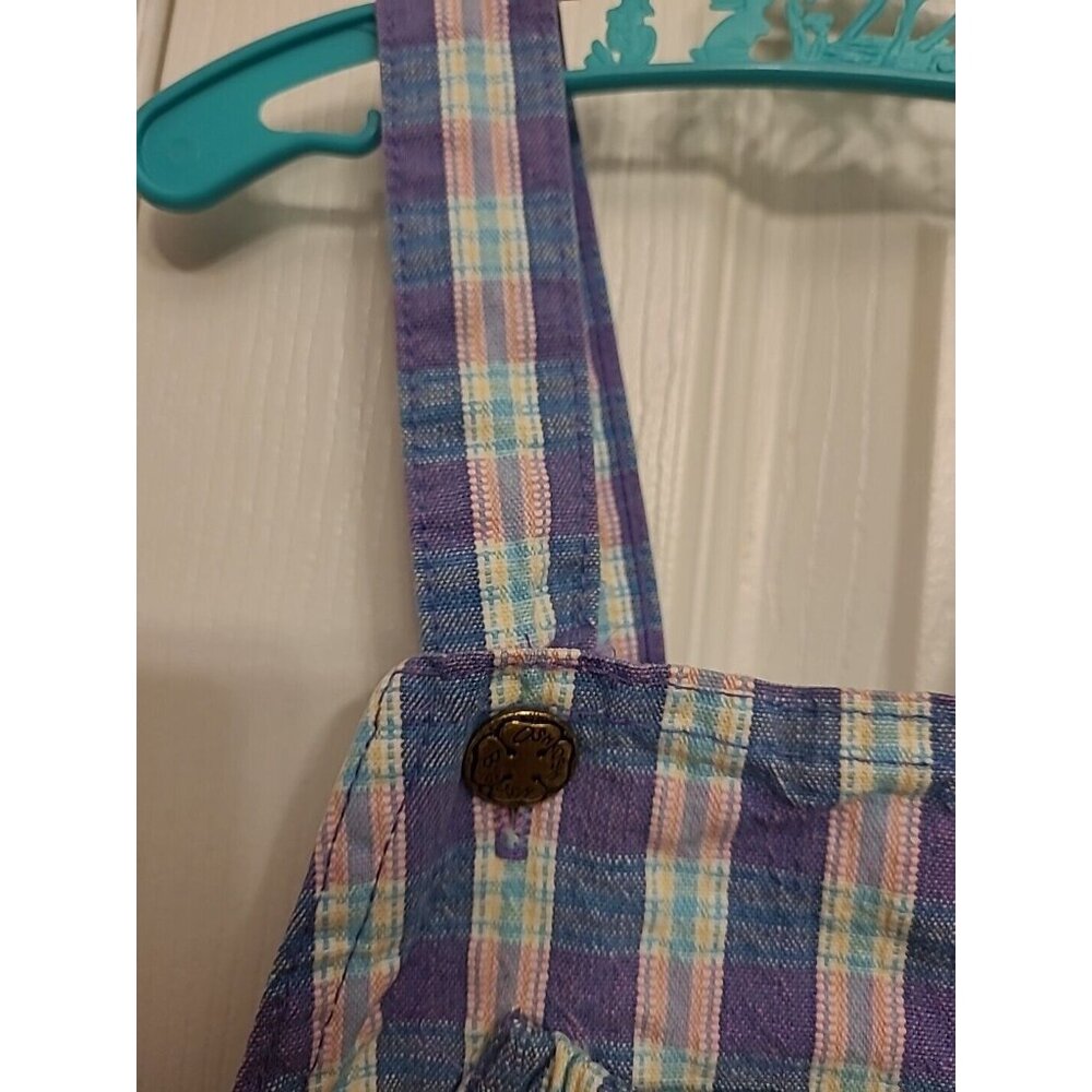 Osh Kosh B’Gosh Vintage Vestbak Pink Purple Plaid Overalls Bubble 4T Romper Deni - Picture 6 of 11